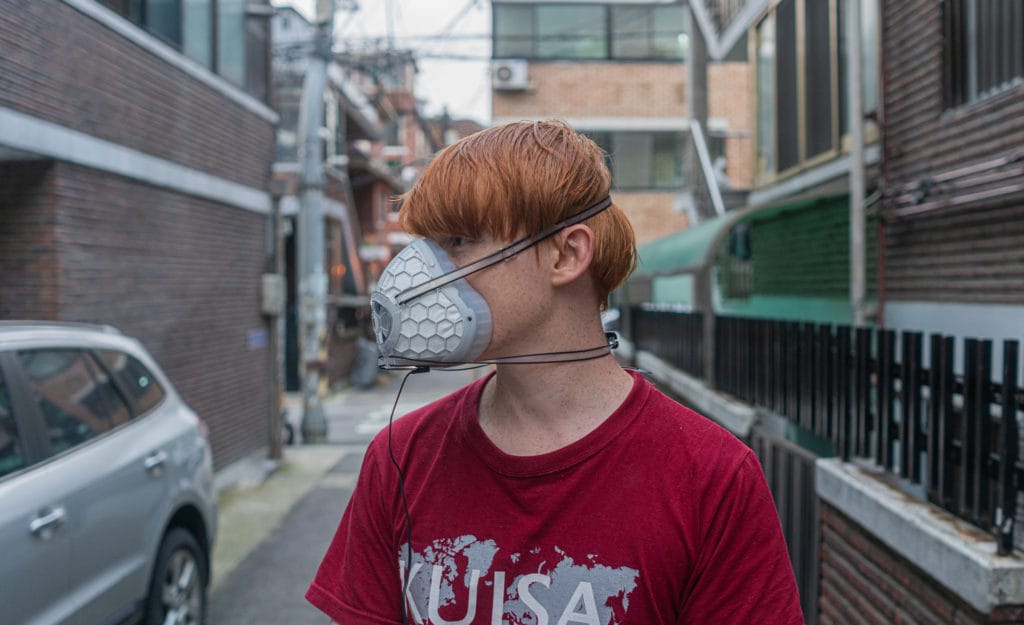 Wearing Koolmask Anti Pollution Mask