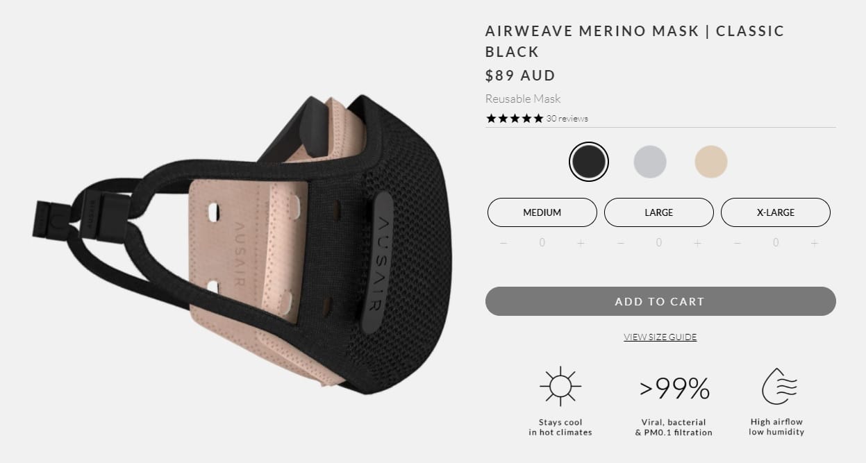 Ausair Airweave Merino Mask Review - The Best Daily Mask? 11 AusAir AirWeave Product page