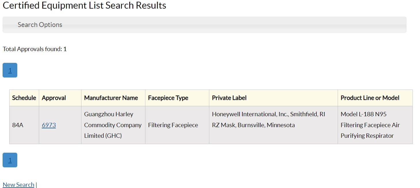 NIOSH Certified Facepiece List