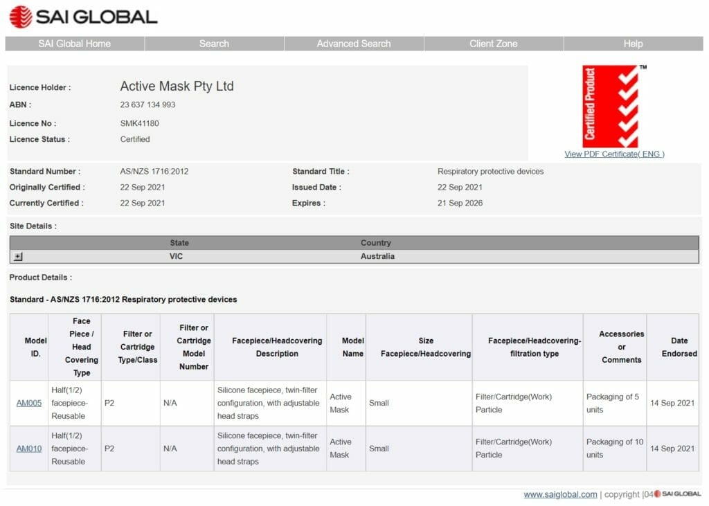 Sai Global ActiveMask P2