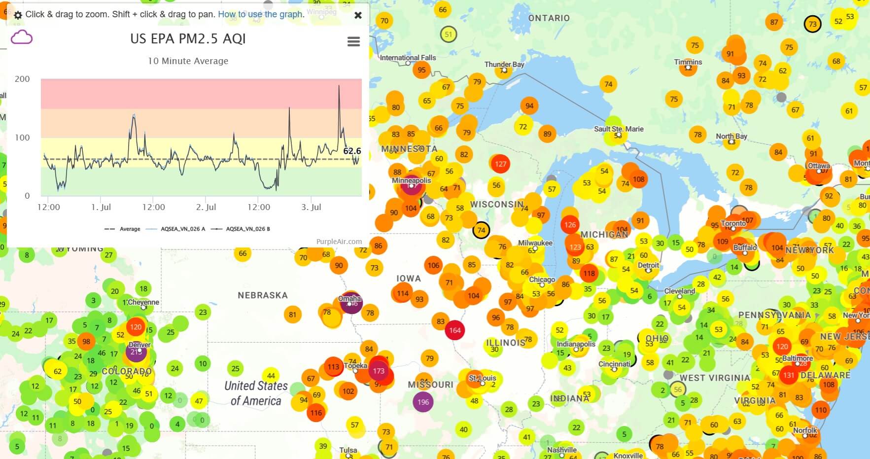 Purple Air AQI Map