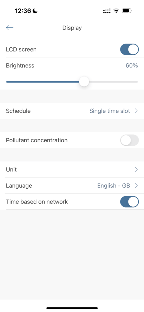 AirVisual Pro Settings Screen