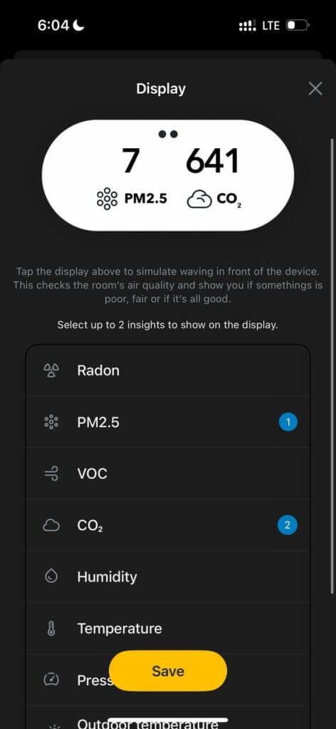 Airthings app device screen