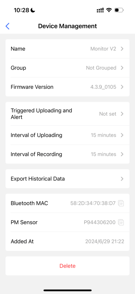Qingping App Settings