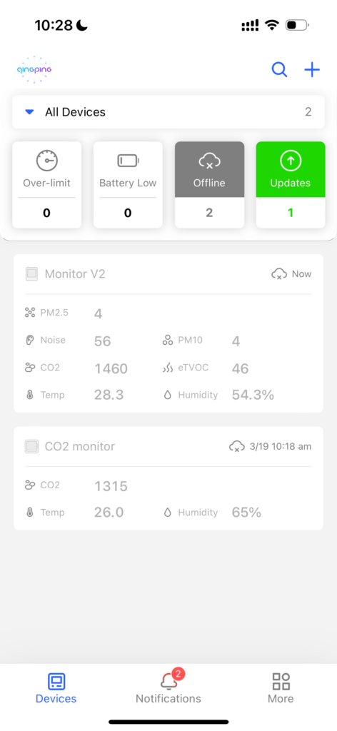 Qingping IoT App Homescreen