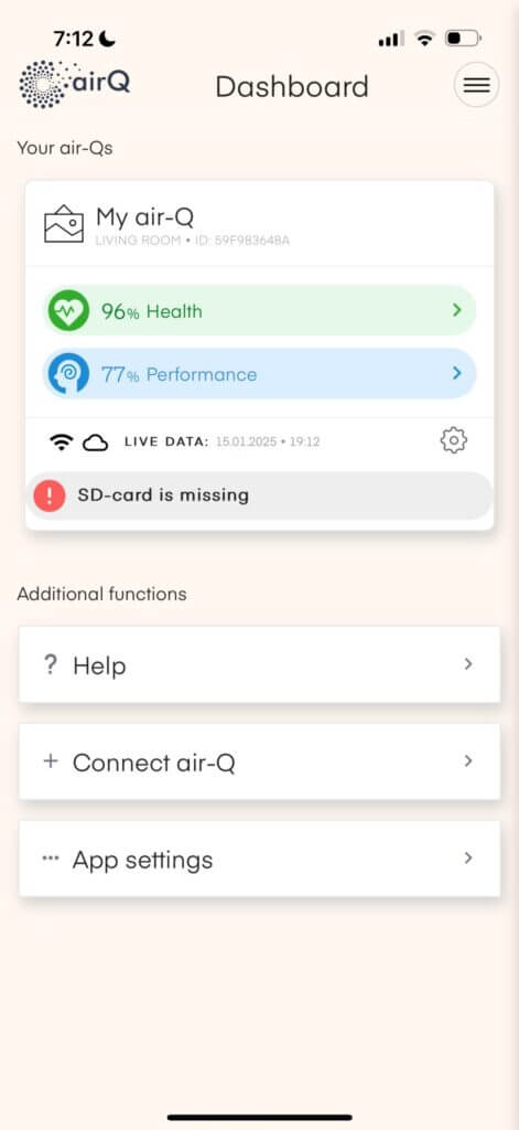 Air q home screen