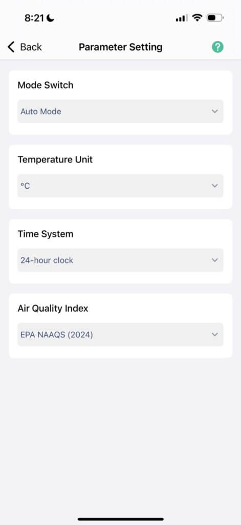 Temtop Parameter Settings