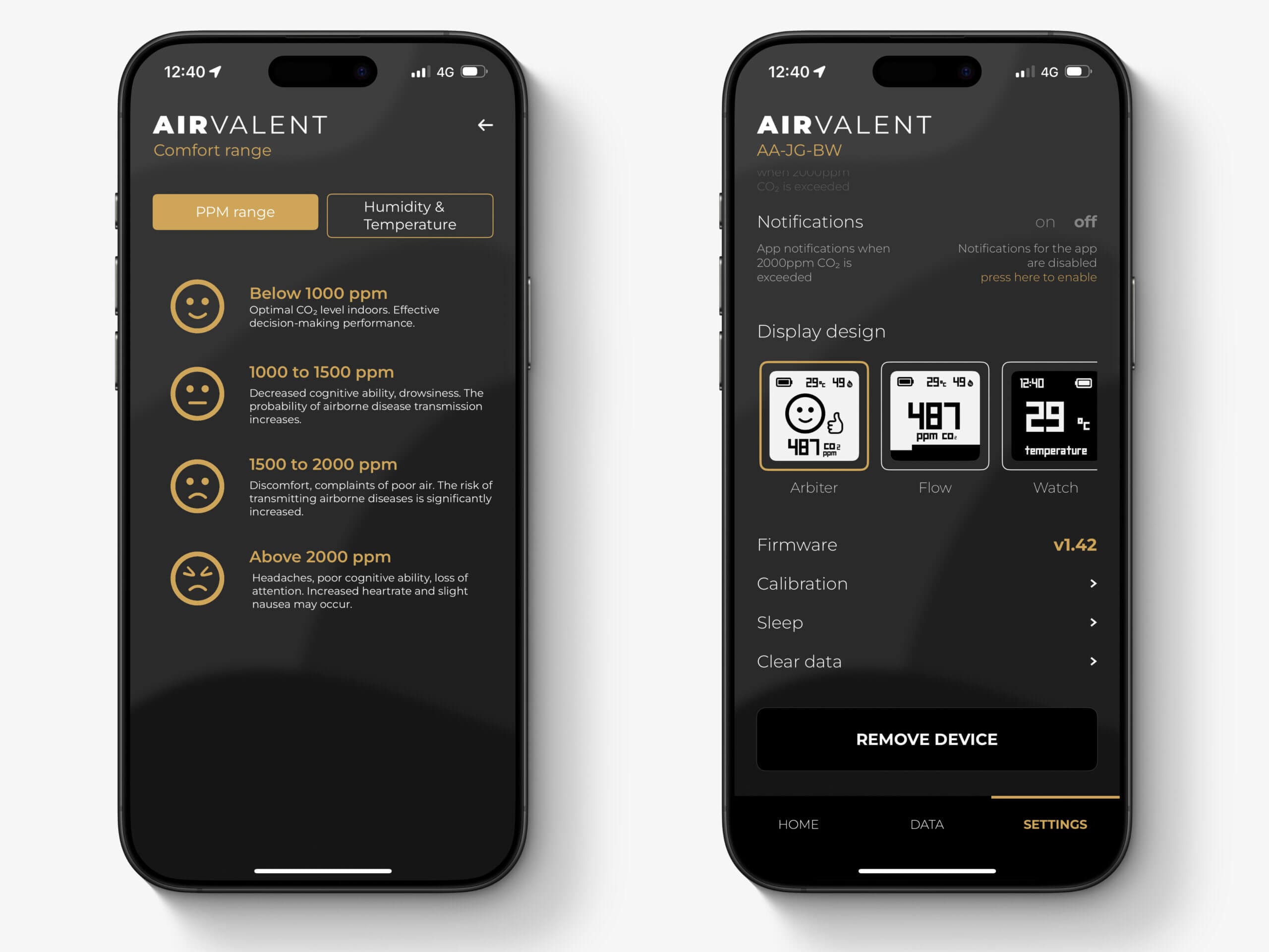 AirValent App Settings