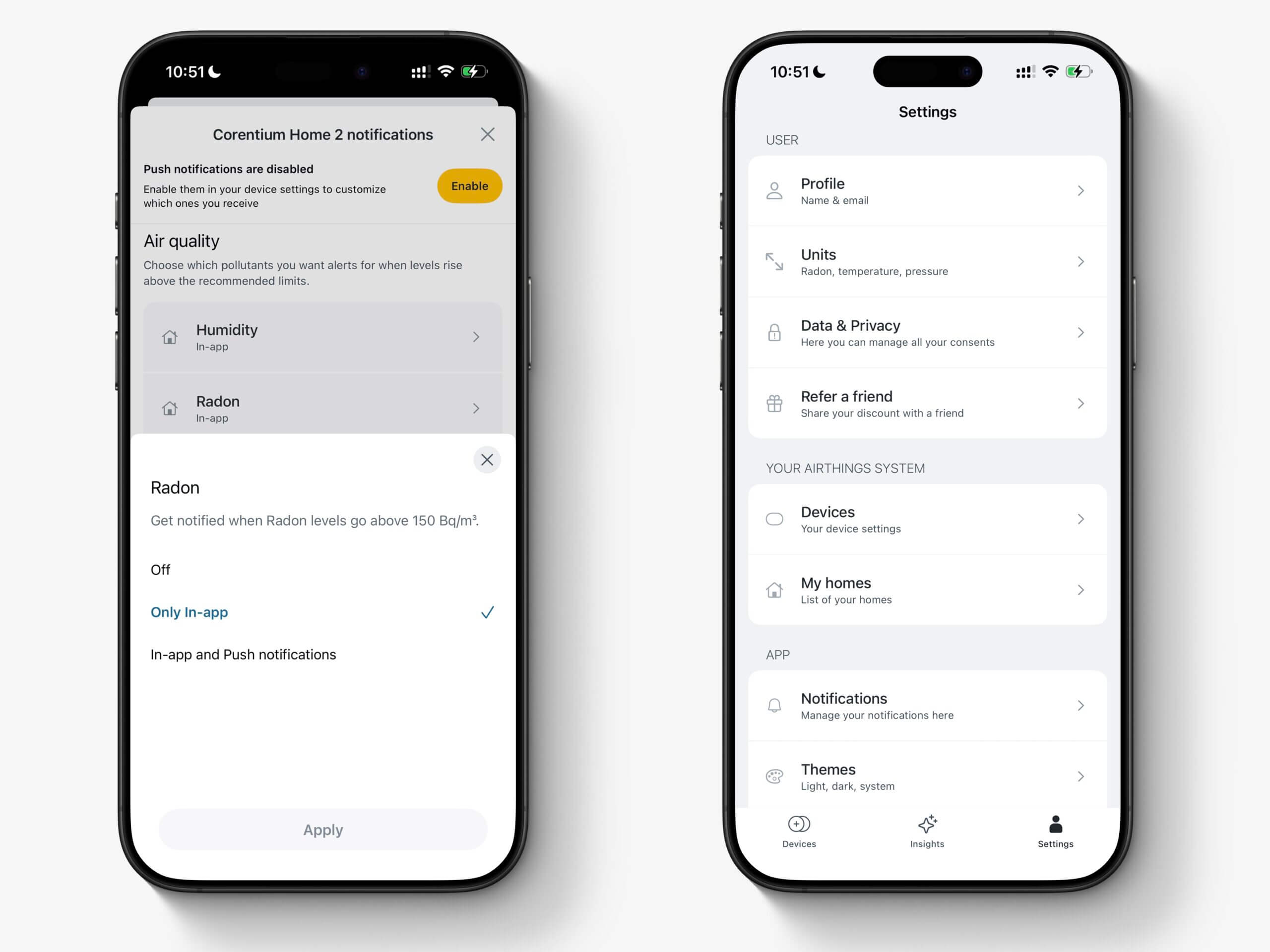 Airthings Corentium Home Settings