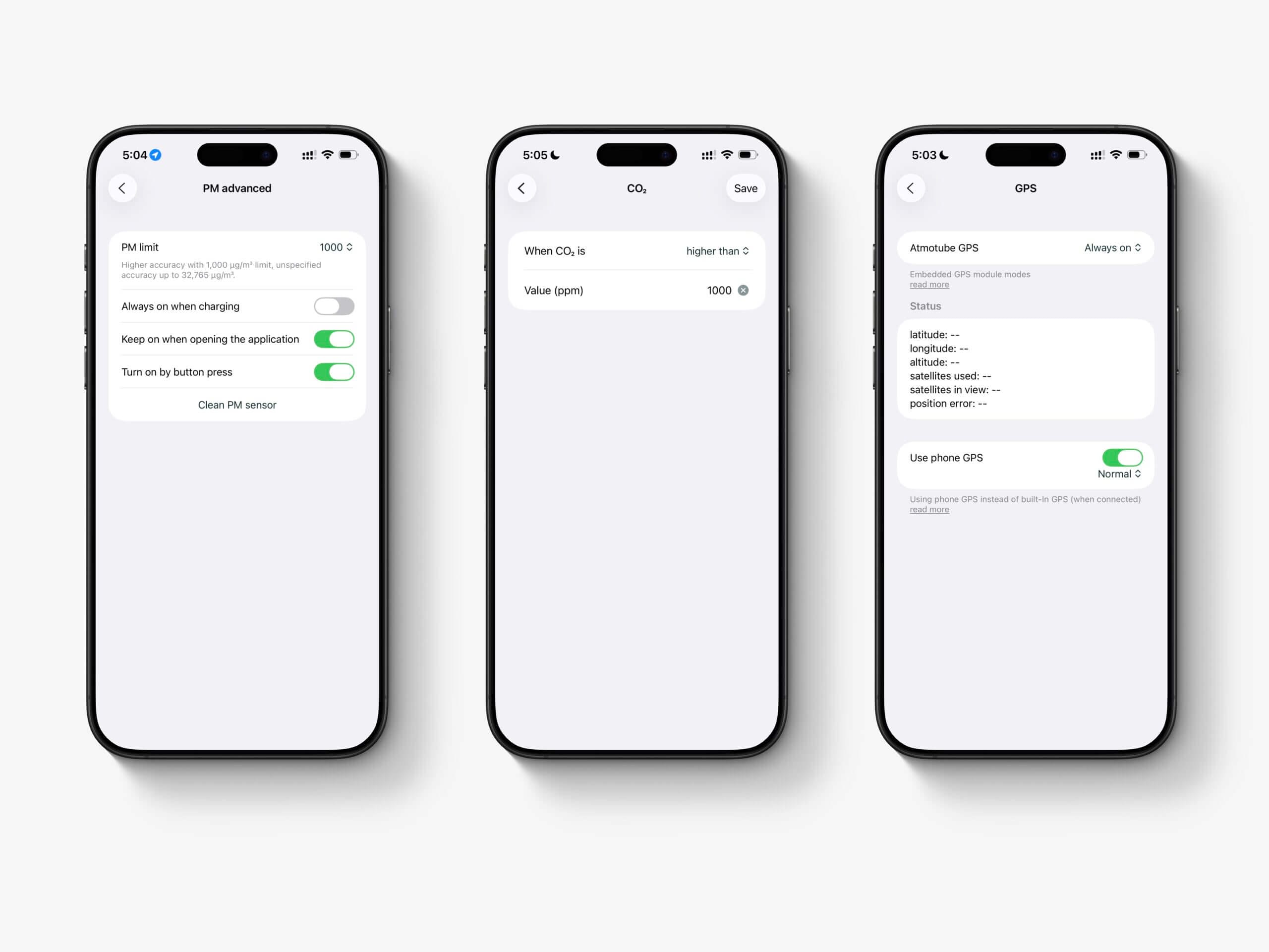 Atmotube Settings Advanced